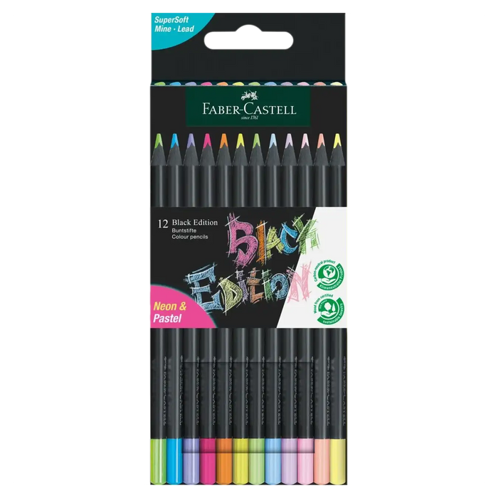 Black Edition / Buntstifte / Neon + Pastell / 12 Set / Faber Castell