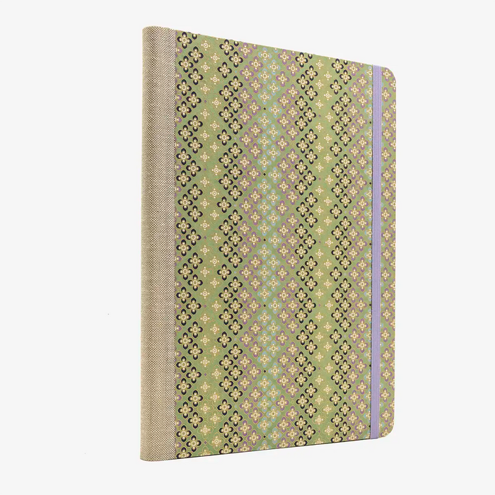 Blaupause-Blanko-Skizzenbuch-Format-17x24cm-192Seiten-Ivory-Papier-Cover-Motiv-Chiyogami-Blumenpattern-No-1-grün-Cover-seitlich-von-hinten