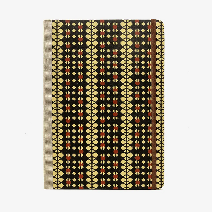 Blaupause-Blanko-Skizzenbuch-Format-17x24cm-192Seiten-Ivory-Papier-Cover-Motiv-Katazome-Shi-Rauten-braun-auf-creme-Cover-von-Vorn