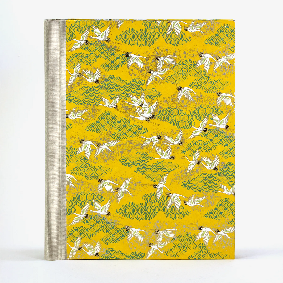Fotoalbum / H30xB23cm / 60 Seiten / Chiyogami, Animals - Kraniche weiß auf gelb