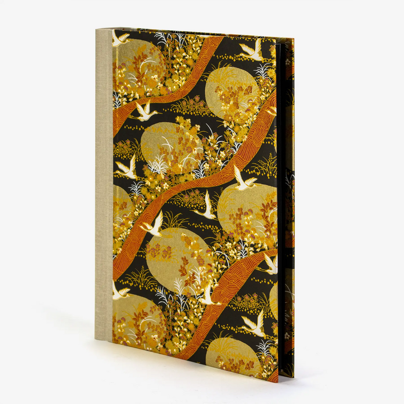 Fotoalbum / H30xB23cm / 60 Seiten / Chiyogami, animals-Kraniche-gold-schwarz-orange