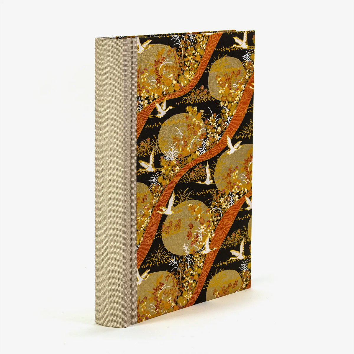 Fotoalbum / H30xB23cm / 60 Seiten / Chiyogami, animals-Kraniche-gold-schwarz-orange