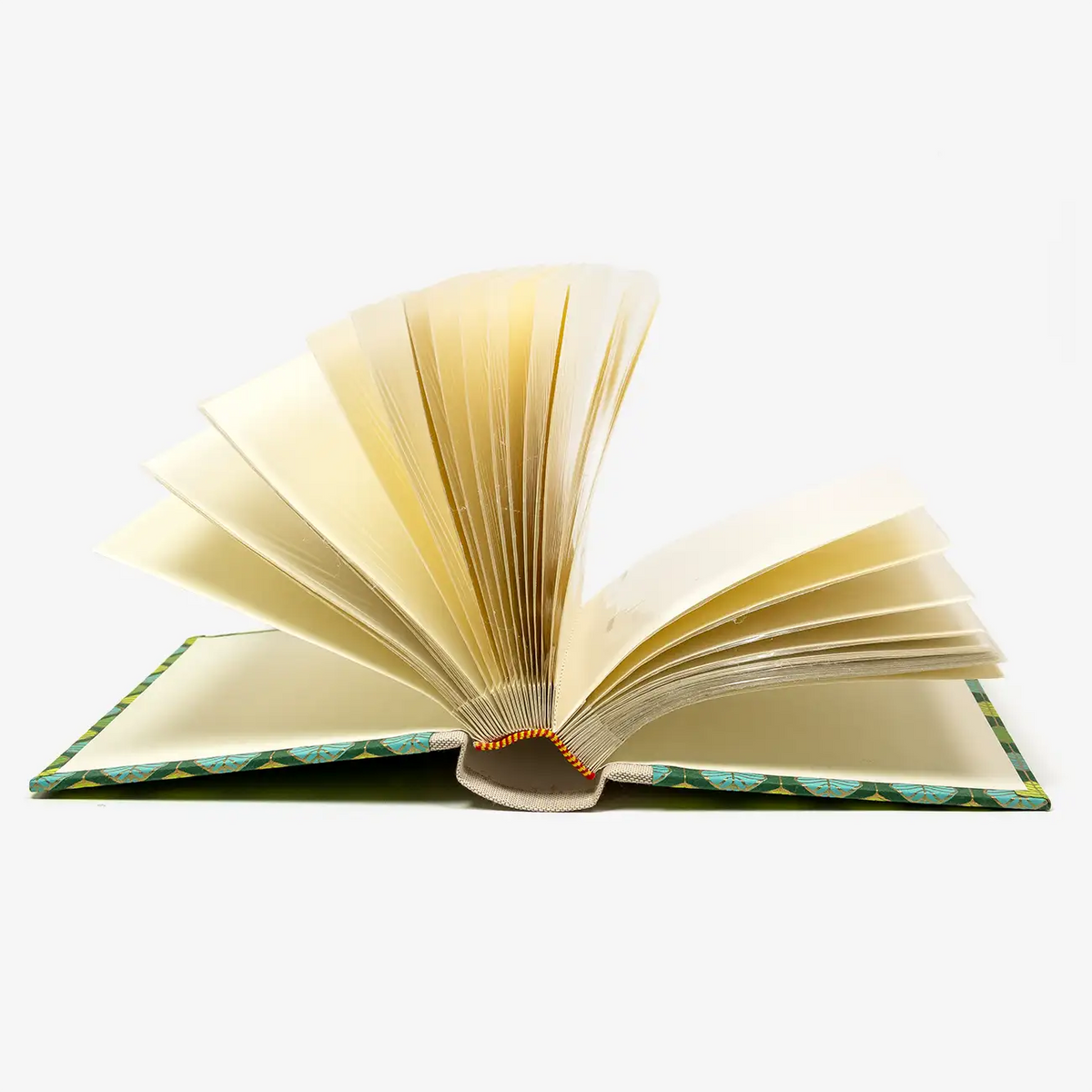 Blaupause-Fotoalbum-Format-15x10cm-30-Folien-bezogen-mit-Baumwoll-PApier-Motiv-Blaetter-gruen-gelb-Innenansicht