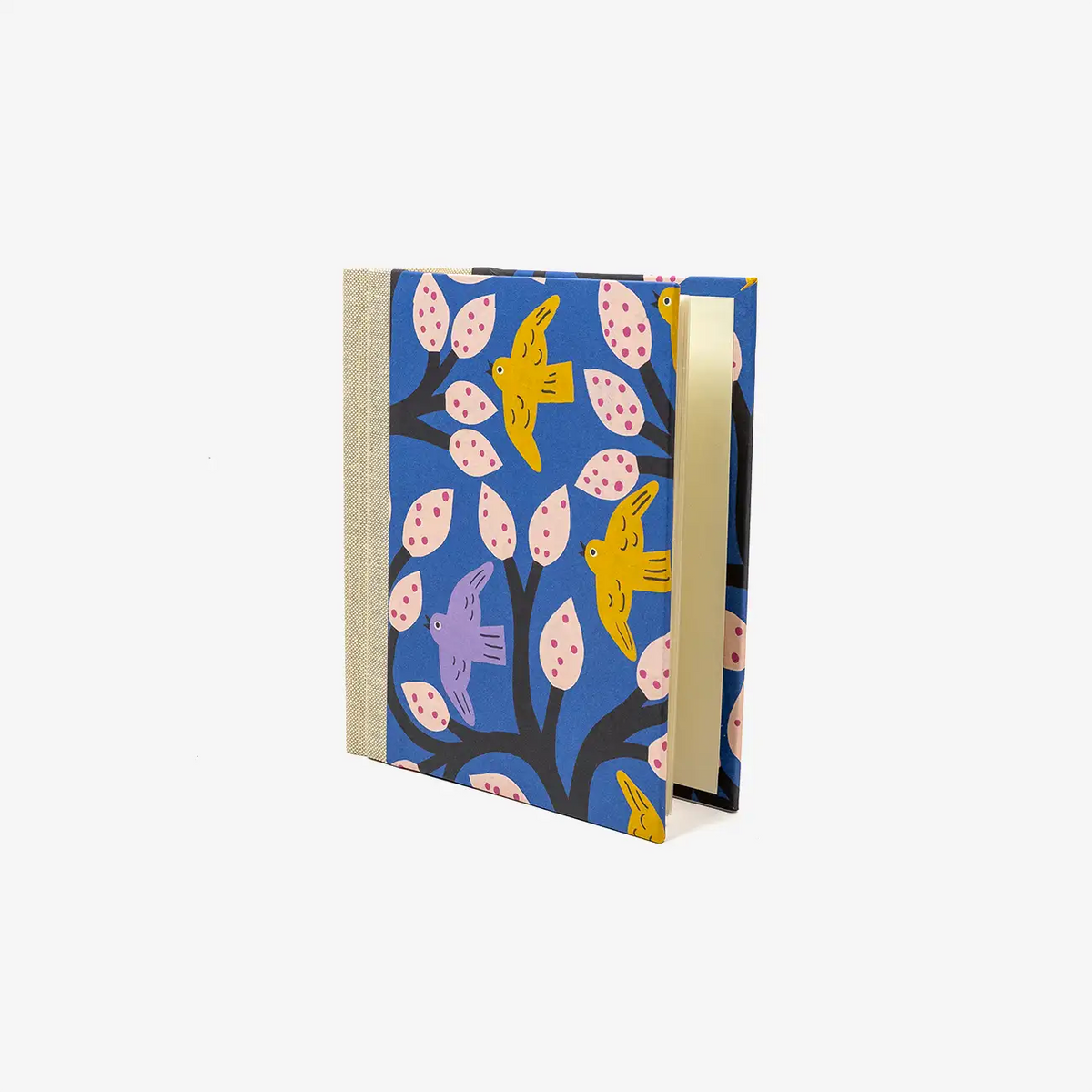 Blaupause-Fotoalbum-Format-15x10cm-30-Folien-bezogen-mit-Offset-PApier-Motiv-Voegel-auf-Blau-seitlich-von-vorn