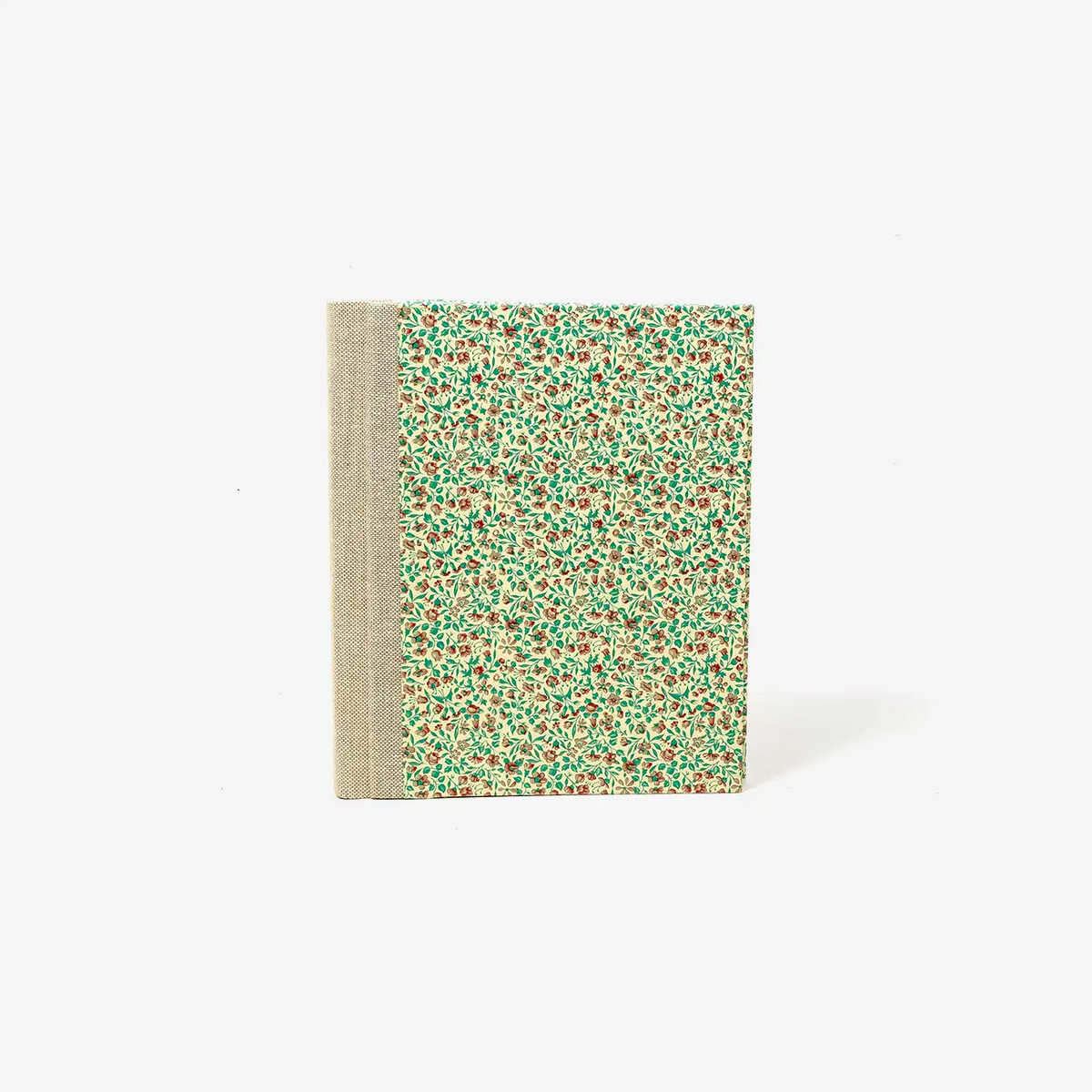 Blaupause-Fotoalbum-Format-15x10cm-30-Folien-bezogen-mit-Offset-PApier-carta-varese-Motiv-Kleine-Blumen-mit-Petrol-blaetter-von-vorn