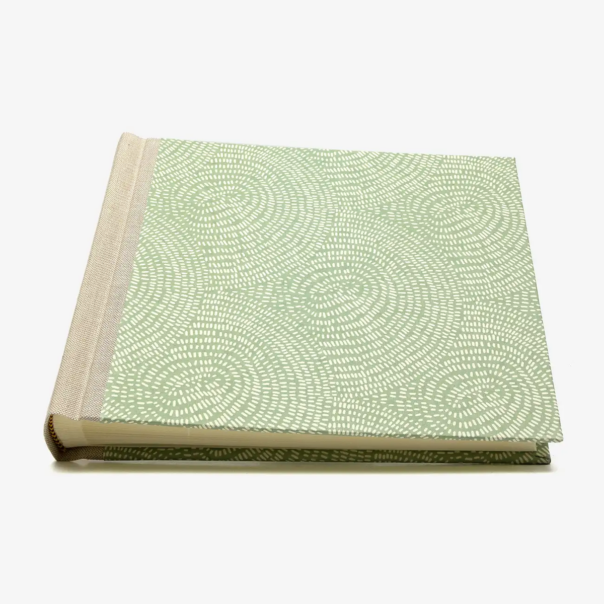 Blaupause-Fotoalbum-Format-20x23cm-60Seiten-cremefarbenem-Fotokarton-bezogen-mit-Baumwoll-PApier-Motiv-Strichpattern-White-green-liegend-von-vorn