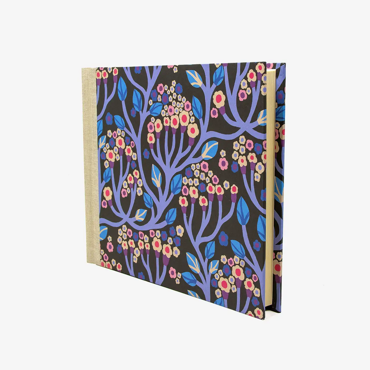 Blaupause-Fotoalbum-Format-20x23cm-60Seiten-cremefarbenem-Fotokarton-bezogen-mit-Designoffset-PApier-Motiv-Bergius-Blue-Floral-Vine-seitlich-von-vorn