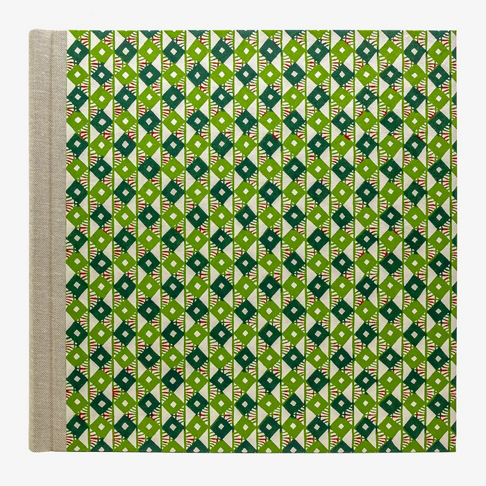 Blaupause-Fotoalbum-H30xB30cm-60-cremefarbene-Seiten-Motiv-Katazome-Shi-rautenmuster-Gruen-grau-von-vorn