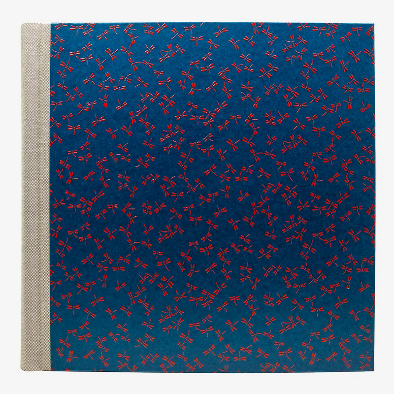 Blaupause-Fotoalbum-H30xB30cm-60-schwarze-Seiten-Motiv-Red-Dragonfly-on-blue-grau-von-vorn