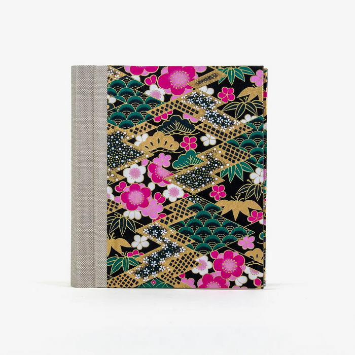 Blaupause-Fotoalbum-fuer13x15Fotos-30folien-fuer60Bilder-mit-Chiyogami_Floral-geometrisch-Rauten-gruen-cover-Seitlich