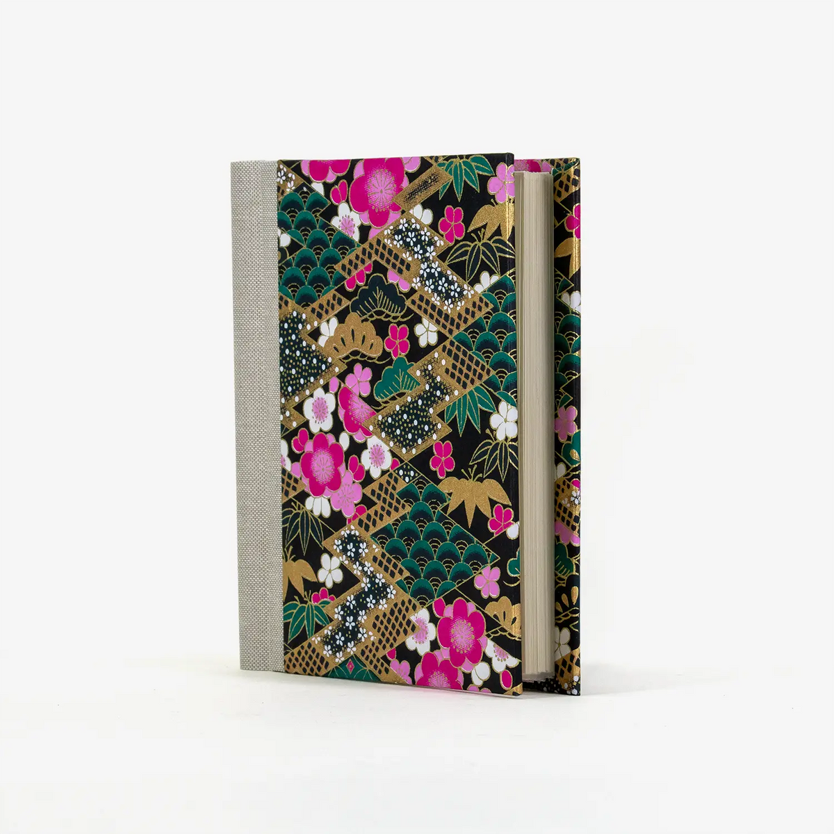 Blaupause-Fotoalbum-fuer13x15Fotos-30folien-fuer60Bilder-mit-Chiyogami_Floral-geometrisch-Rauten-gruen-cover-Seitlich-vorn