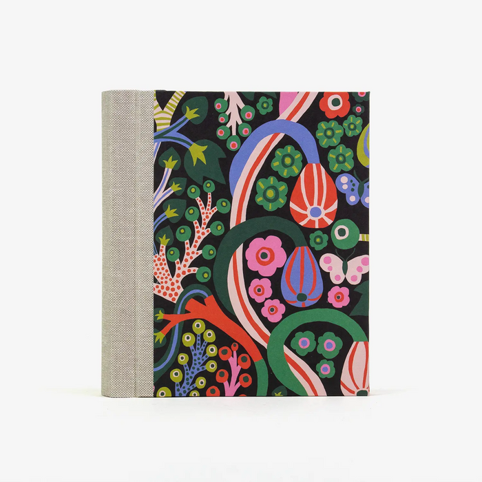 Blaupause-Fotoalbum-fuer13x15Fotos-30folien-fuer60Bilder-mit-offset-botanisch-bunt-auf-schwarz-cover-vorn