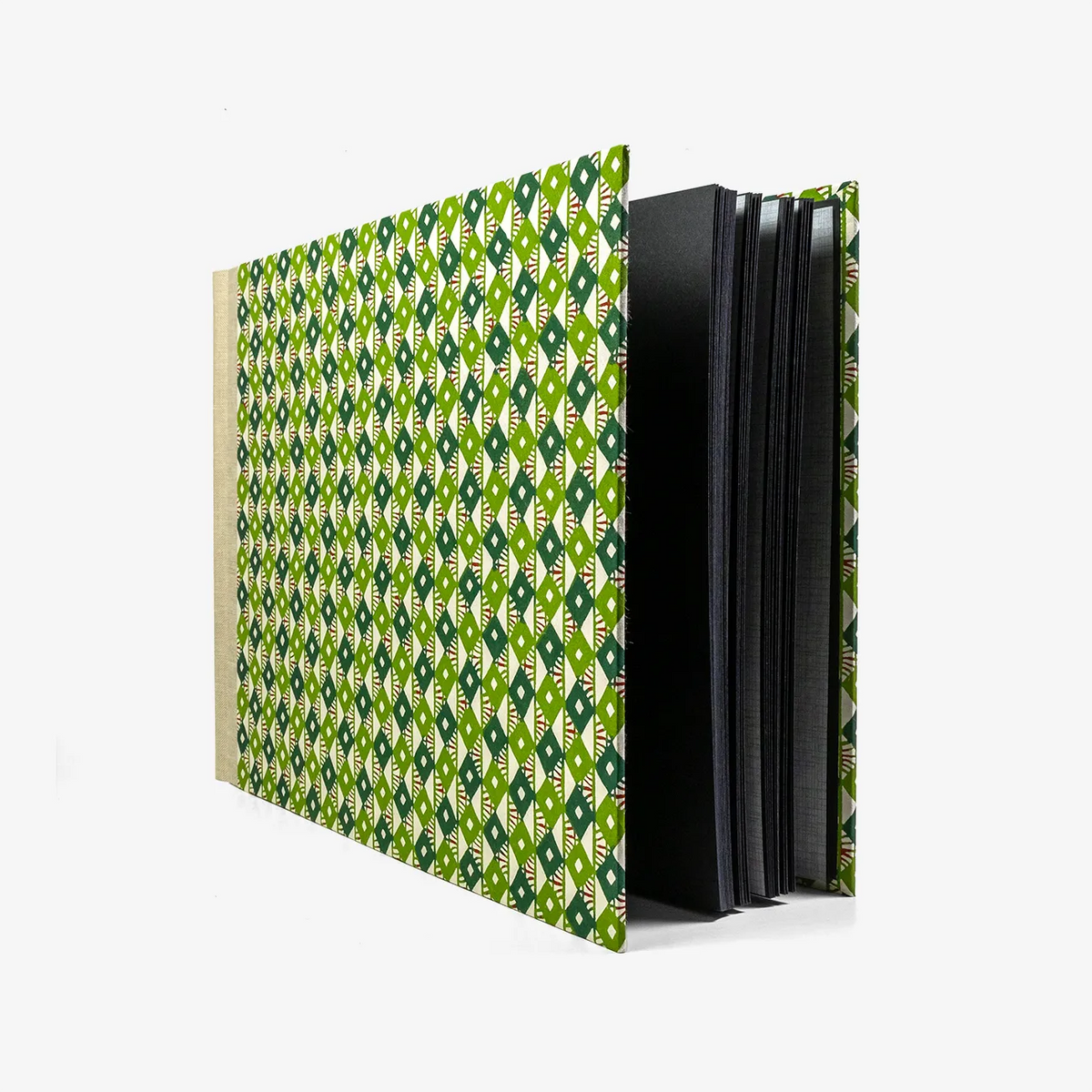 Blaupause-Fotolbum-24x35cm-Rauten-gruen-60-Seiten-cover-seitlich-von-vorn