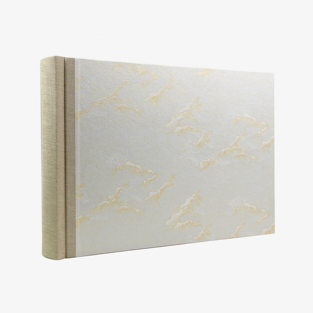 Blaupause-Fotolbum-24x35cm-Welle-gold-Silber-auf-Weiss-100-Seiten-cover-seitlich-von-hinten