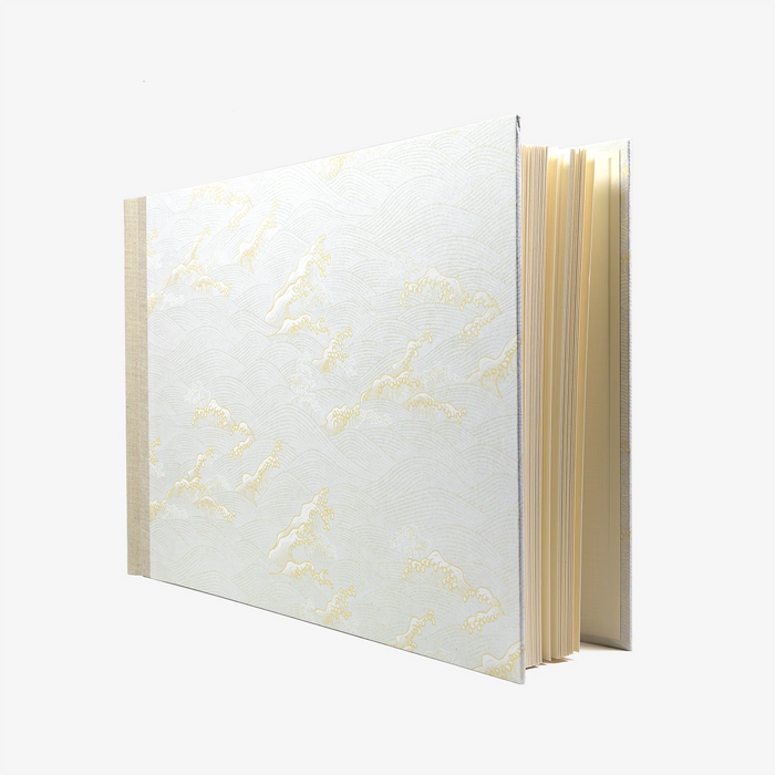 Blaupause-Fotolbum-24x35cm-Welle-gold-Silber-auf-Weiss-100-Seiten-cover-seitlich-von-vorn