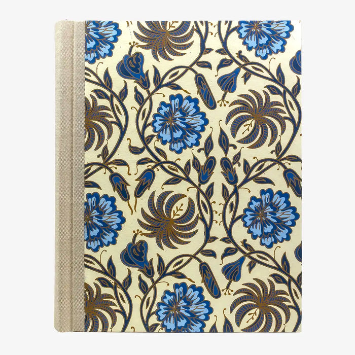 Fotoalbum | H30xB23cm | 100 cremefarbene Seiten | Baumwollpapier | Blumenornament Blau