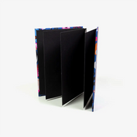 Blaupause-Leporello-mit-Offset-bezogen-Motiv-Blumen-neon-rosa-Fotokarton-innenschwarz-seitlich-von-vorn