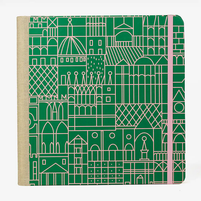 Blaupause-Skizzenbuch-21x21cm-Lineatur-blanko-96-Blatt-bezogen-mit-Offsetpapier-Stadt-gruen-Von-Vorn