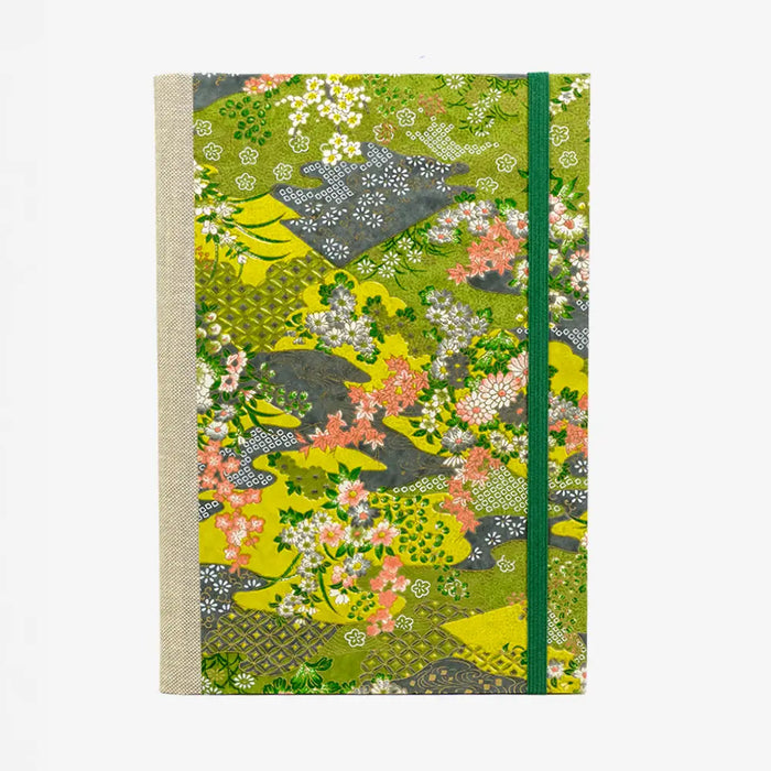 Blaupause-Notizbuch-A5-liniert-144-Seiten-cover-chiyogami-Motiv-Floral-Landschaft-gruen-von-vorn
