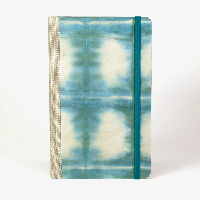 Blaupause-Notizbuch-A5small-13x21cm-Lineatur-Dotted-96-Blatt-bezogen-mit-Loktapapier-Spiegelung-gruenblau-Von-Vorn