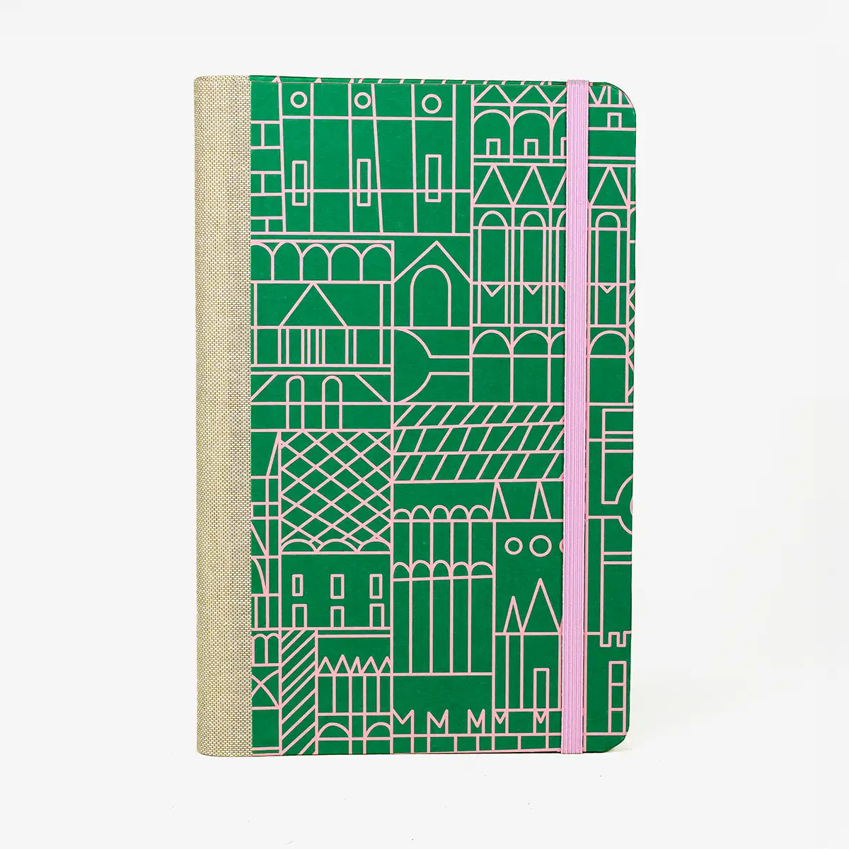 Blaupause-Notizbuch-A5small-13x21cm-Lineatur-Dotted-96-Blatt-bezogen-mit-Offsetpapier-Stadt-gruen-Von-Vorn