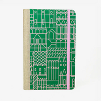 Blaupause-Notizbuch-A5small-13x21cm-Lineatur-Dotted-96-Blatt-bezogen-mit-Offsetpapier-Stadt-gruen-Von-Vorn