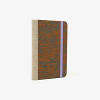 Blaupause-Notizbuch-Format-9x14cm-192Seiten-mit-Chiyogami-bezogen-Motiv-Cover-Flusslandschaft-orange-gelb-aug-dunkelgrau-Buch-seitlich-von-vorn