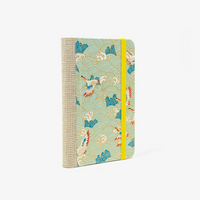 Blaupause-Notizbuch-Format-9x14cm-192Seiten-mit-Chiyogami-bezogen-Motiv-Cover-Kraniche-auf-hellBlau-Buch-seitlich-von-hinten