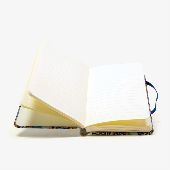 Blaupause-Notizbuch-Format-9x14cm-192Seiten-mit-Chiyogami-bezogen-Motiv-Cover-Monstera-blau-Buch-aufgeschlagen