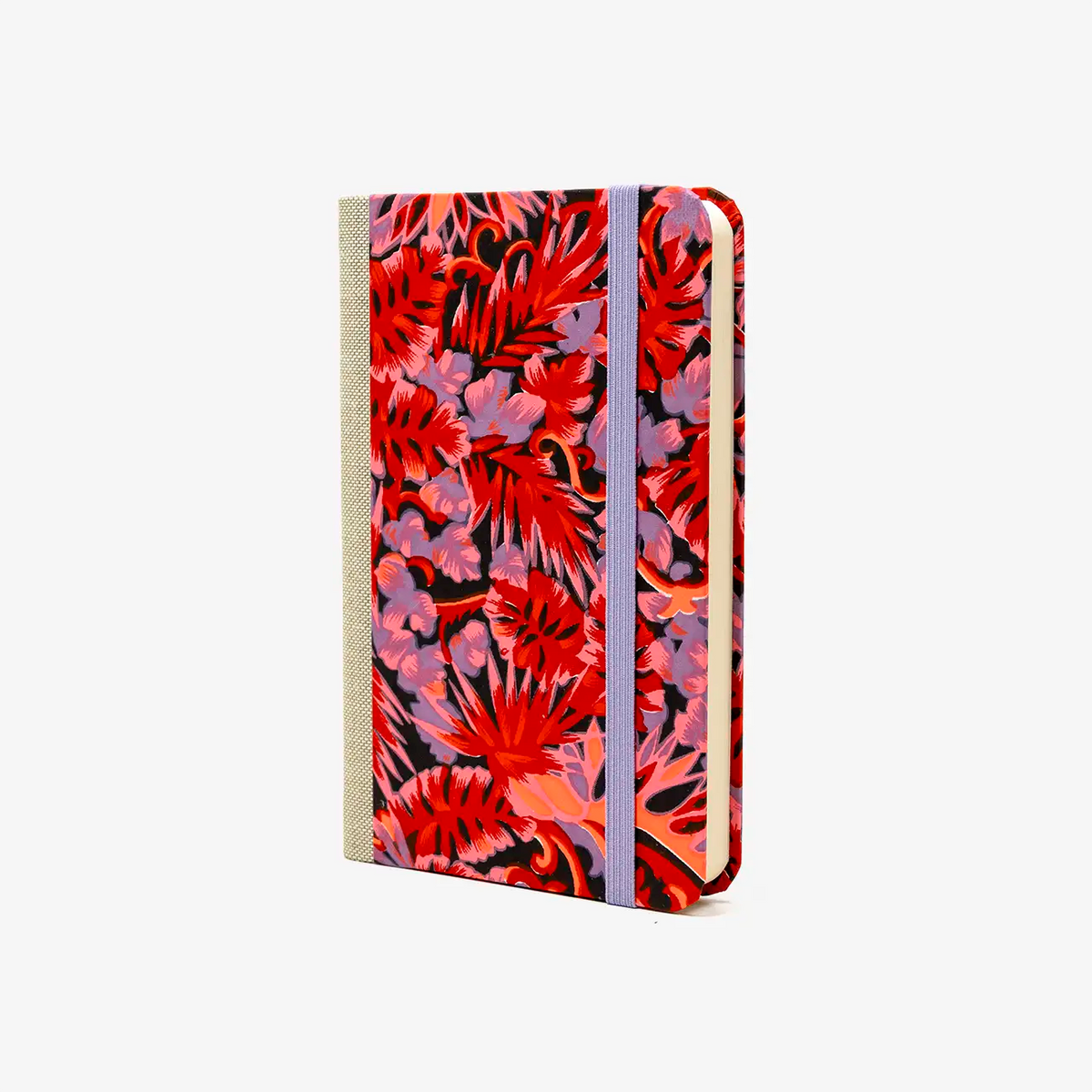 Blaupause-Notizbuch-Format-9x14cm-192Seiten-mit-Chiyogami-bezogen-Motiv-Cover-Monstera-rosa-Buch-seitlich-von-vorn