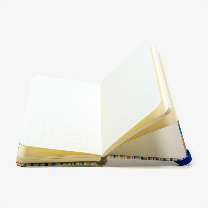 Blaupause-Notizbuch-Format-9x14cm-192Seiten-mit-Chiyogami-bezogen-Motiv-Cover-blau-gold-rot-gewellte-Streifen-no2-Buch-aufgeschlagen