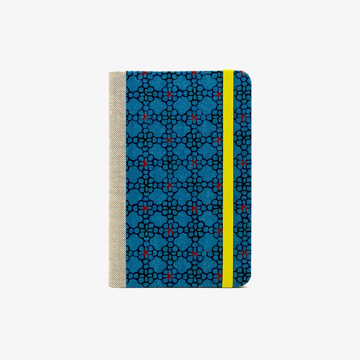 Blaupause-Notizbuch-Format-9x14cm-192Seiten-mit-KAtazome-Shi-bezogen-Motiv-Cover-abstrakte-Blumen-blau-Buch-von-vorn