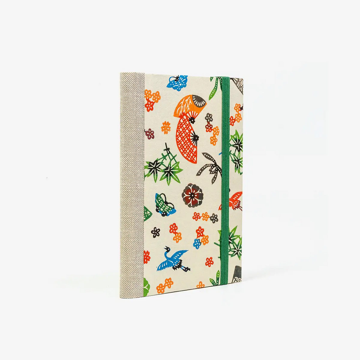 Blaupause-Notizbuch-liniert-A6-mit-Katazome-Shi-Papier-Einband-160Seiten-Motiv-Faecher-bunt-auf-naturpapier-cover-von-vorn