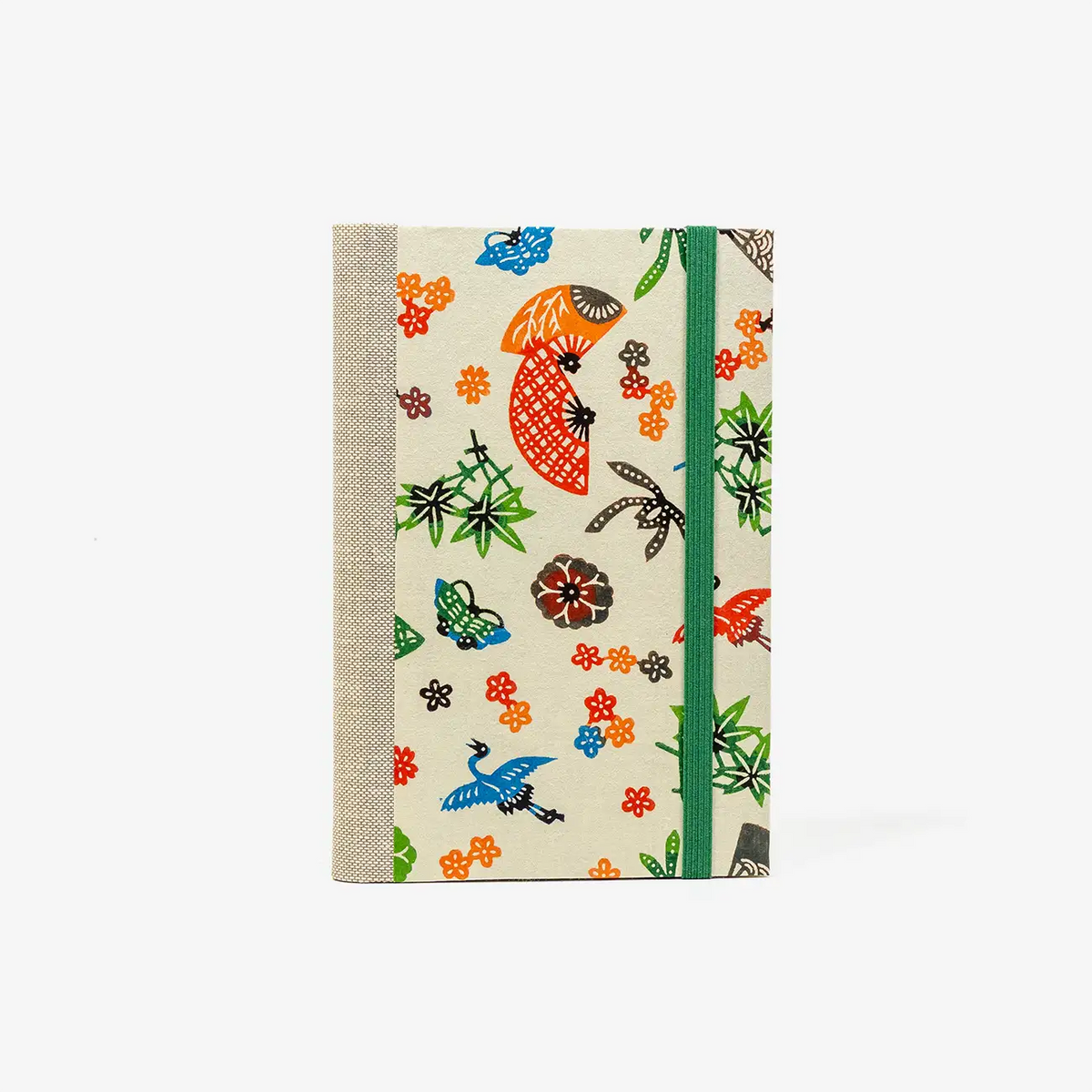 Blaupause-Notizbuch-liniert-A6-mit-Katazome-Shi-Papier-Einband-160Seiten-Motiv-Faecher-bunt-auf-naturpapier-cover-von-vorn