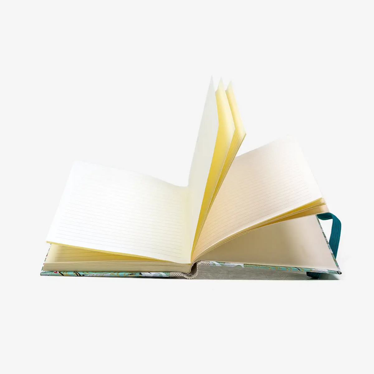 Blaupause-Notizbuch-liniert-A6-mit-chiyogamipapier-Einband-160Seiten-Motiv-kraniche-auf-mint-aufgeschlagen-innenansicht