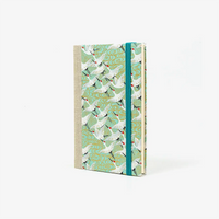 Blaupause-Notizbuch-liniert-A6-mit-chiyogamipapier-Einband-160Seiten-Motiv-kraniche-auf-mint-cover-seitlich-von-vorn