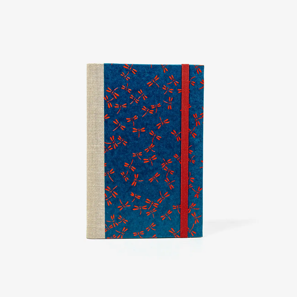 Blaupause-Notizbuch-liniert-A6-mit-lackpapier-Einband-160Seiten-Motiv-dragonfly-red-on-blue-cover-von-vorn
