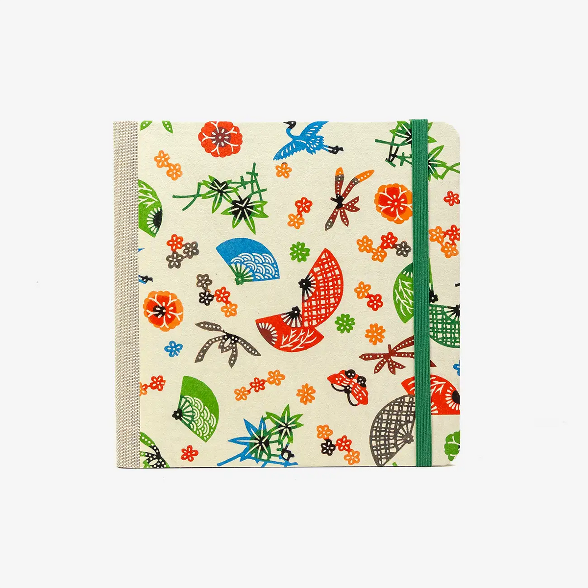 Blaupause-Skizzenbuch-15x15cm-blanko-Cover-KAtazome-Shi-Papier-Motiv-Faecher-bunt-bezogen-224Seiten-cover-von-vorn