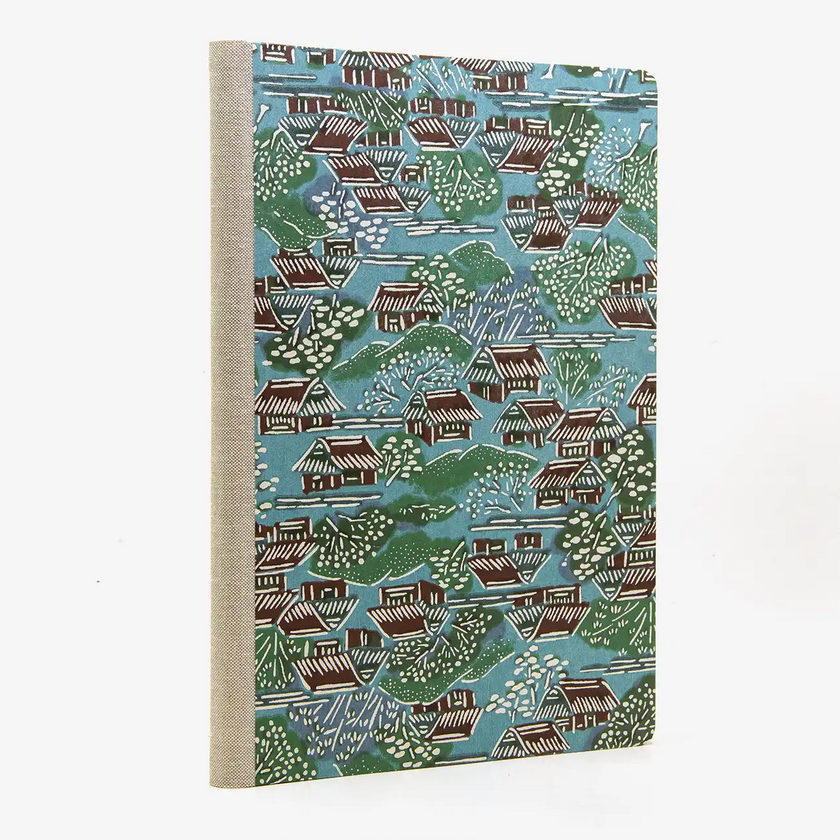 Blaupause-Skizzenbuch-A4-blanko-192-Seiten-bezogen-mit-KAtazome-Shi-Dorf-auf-blau-cover-seitlich-von-hinten