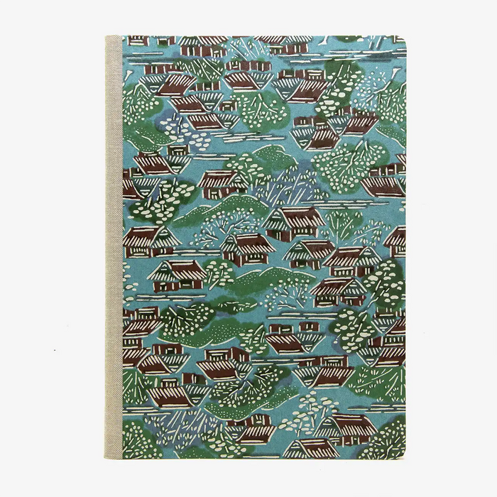 Blaupause-Skizzenbuch-A4-blanko-192-Seiten-bezogen-mit-KAtazome-Shi-Dorf-auf-blau-cover-von-vorn
