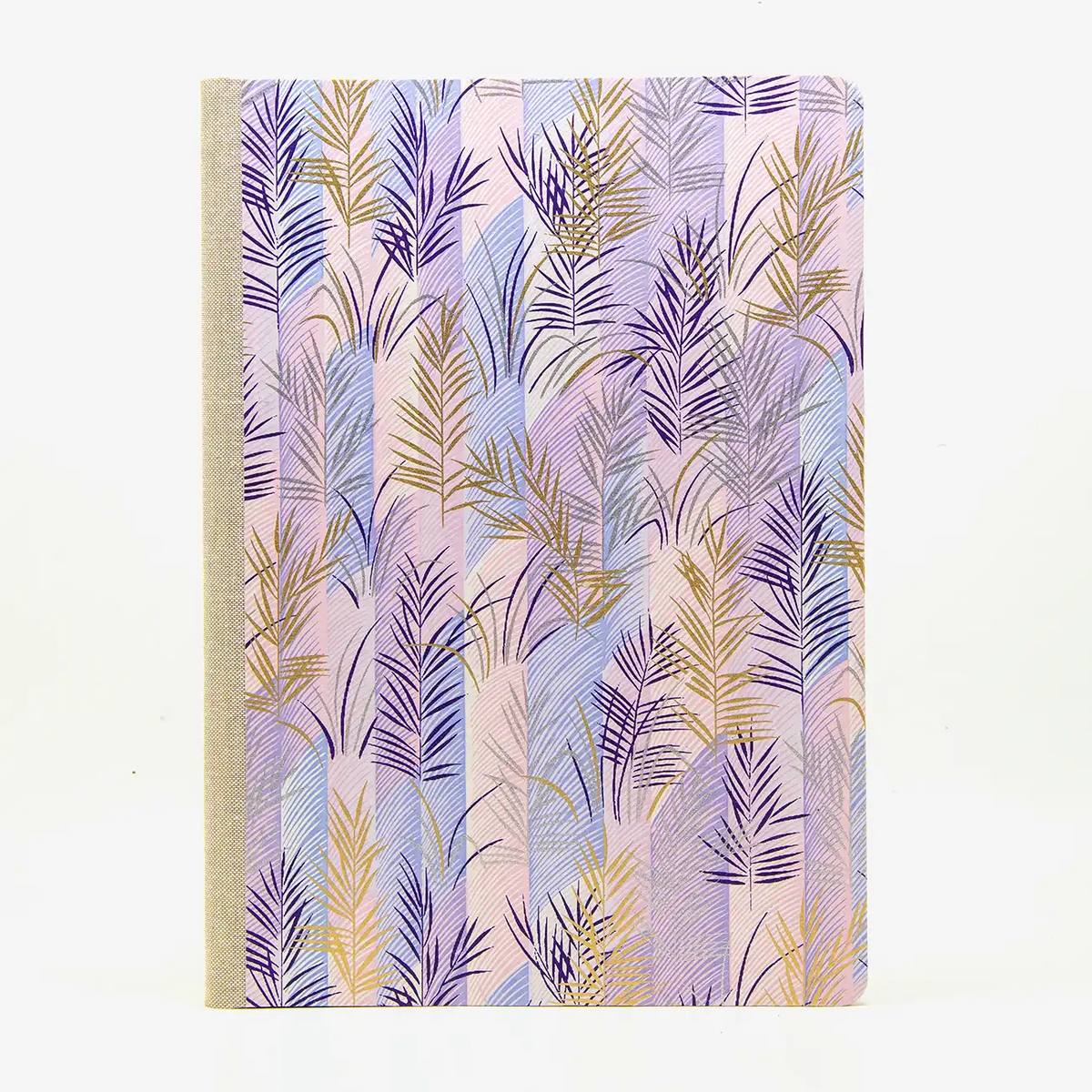 Blaupause-Skizzenbuch-A4-blanko-192-Seiten-bezogen-mitChiyogami-Palmenblaetter-purple-cover-von-vorn