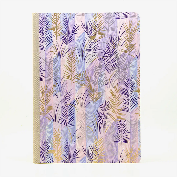 Blaupause-Skizzenbuch-A4-blanko-192-Seiten-bezogen-mitChiyogami-Palmenblaetter-purple-cover-von-vorn