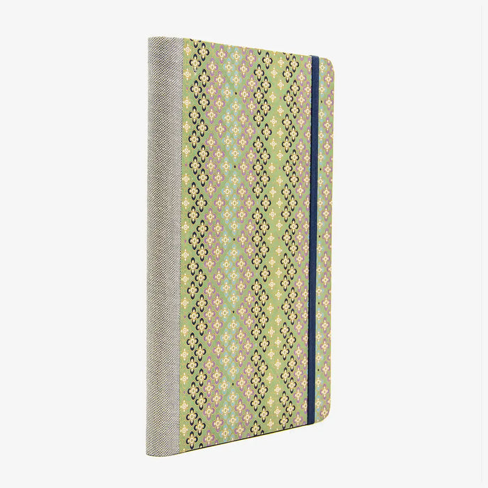 Blaupause-Skizzenbuch-A5-Blanko-192-leere-Seiten-bezogen-mit-Chiyogami-Motiv-Floral-Bluetenpattern-1-gruen-Produktansicht-Cover-seitlich-von-hinten