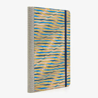 Skizzenbuch Blanko / 192 Seiten / handgemacht / Chiyogami / blau-gold-rot-gewellte-Streifen