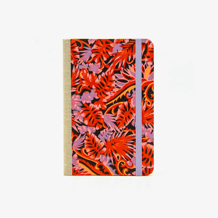 Blaupause-Skizzenbuch-A6-blanko-160-Seiten-bezogen-mit-Chiyogami-Motiv-Monstera-Rosa-cover-von-vorn