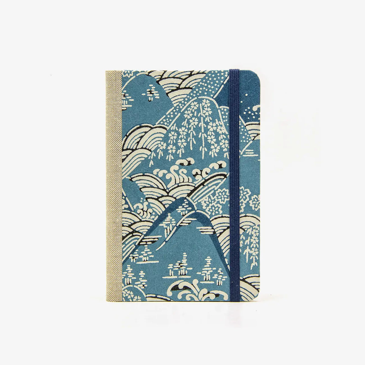 Blaupause-Skizzenbuch-A6-blanko-160-Seiten-bezogen-mit-KAtazome-Shi-Motiv-Berge-blau-cover-von-vorn