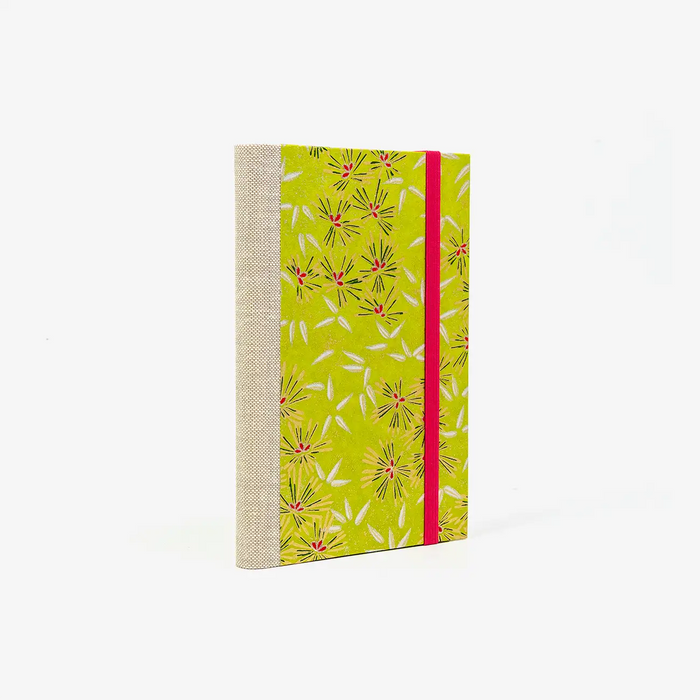 Blaupause-Skizzenbuch-A6-mit-chiyogamipapier-Einband-160Seiten-Motiv-Botanisch-gruen-silber-gold-Cover-seitlich-von-hinten