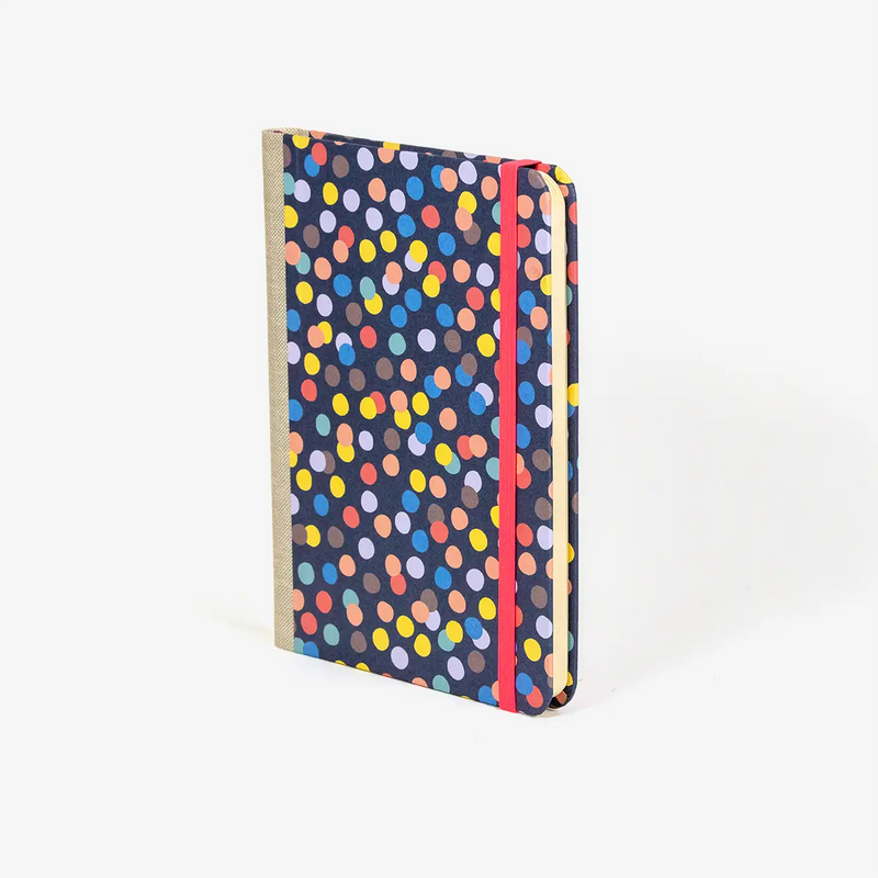 Blaupause-Wochenplaner-12x16_5cm-bezogen-mit-Offset-Polkadots-bunt-Produktansicht-seitlich-von-vorn-1