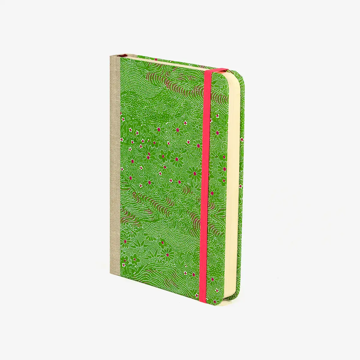 Blaupause-tagesplaner-B12xH16.5cm-bezogen-mit-Chiyogami-Wiese-gruen-Produktansicht-seitlich-von-vorn-2