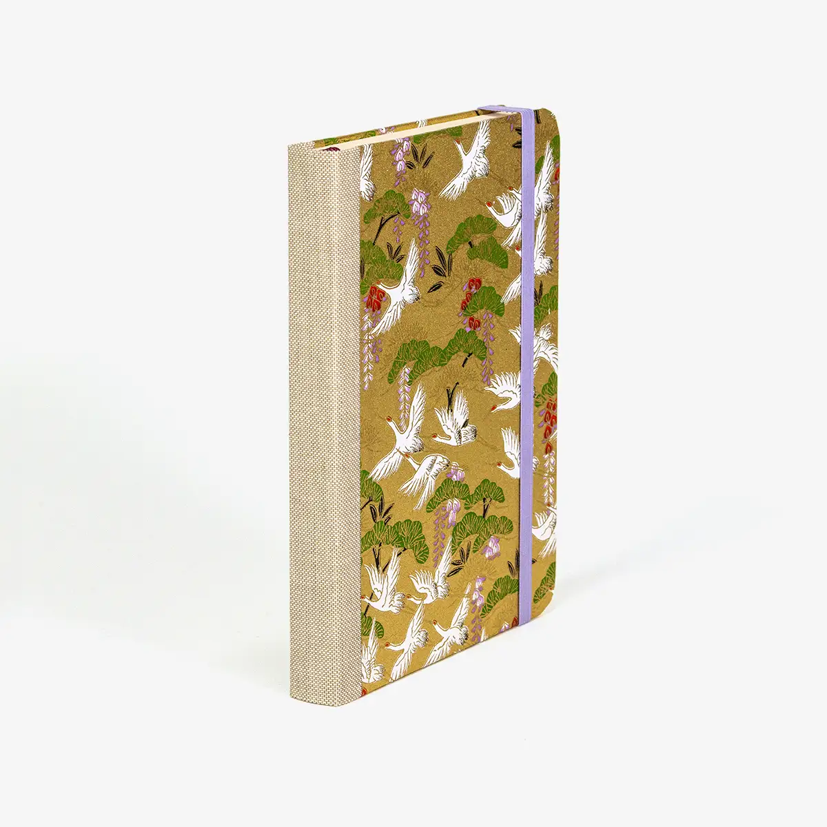 Blaupause-tagesplaner-B12xH16.5cm-bezogen-mit-Chiyogami-weisse-kraniche-auf-gold-Produktansicht-von-hinten2